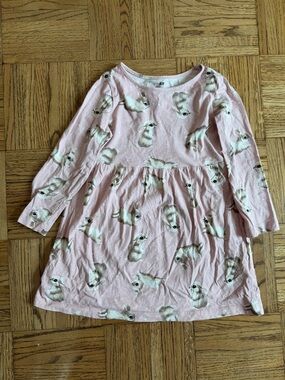H&M Light Pink Bunny Pattern Long Sleeve Dress